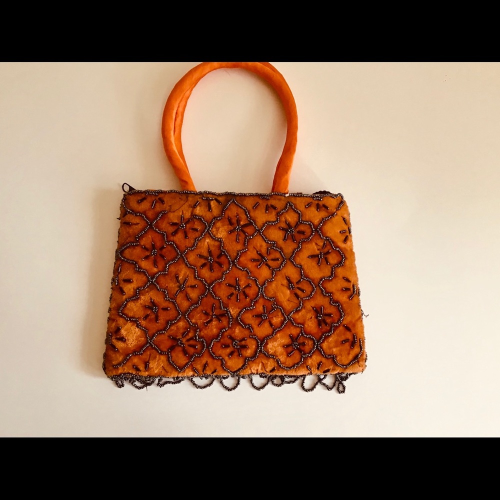 Vintage   orange mini bag with  black sequins